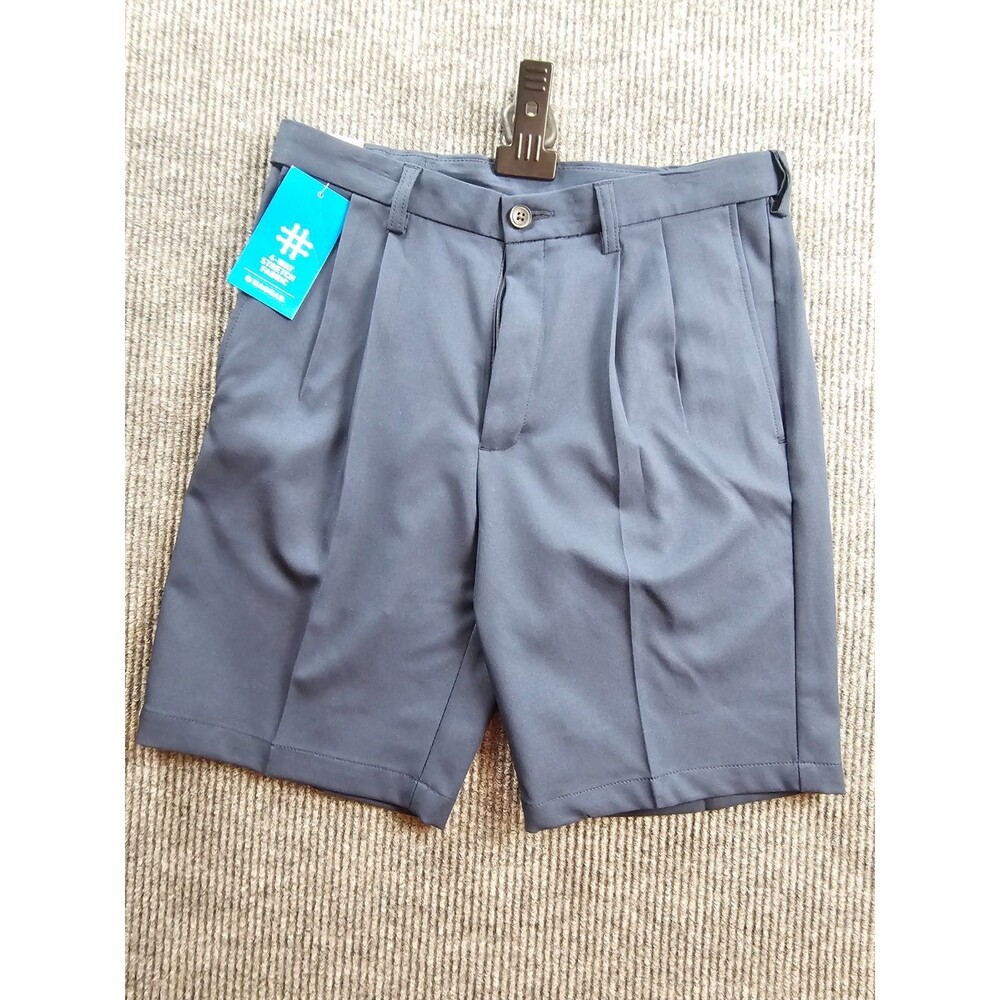 Haggar Men's Cool 18 Pro Flat Front Expandable Waist Shorts 32W Navy New w TAGs